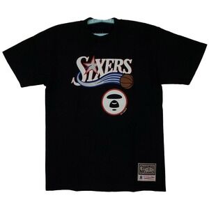 AAPE Philadelphia 76ers Mitchell & Ness NBA Small Shirt A Bathing Ape‎ Black NWT